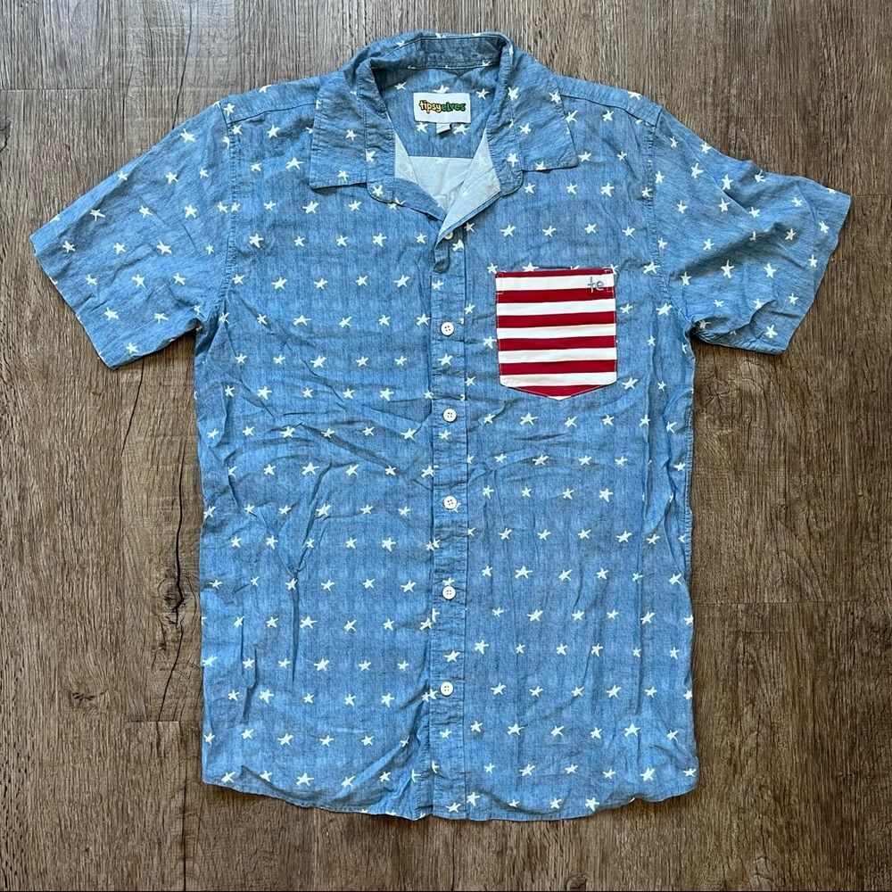 Tipsy Elves American Flag Button Down Short Sleeve Shirt - M